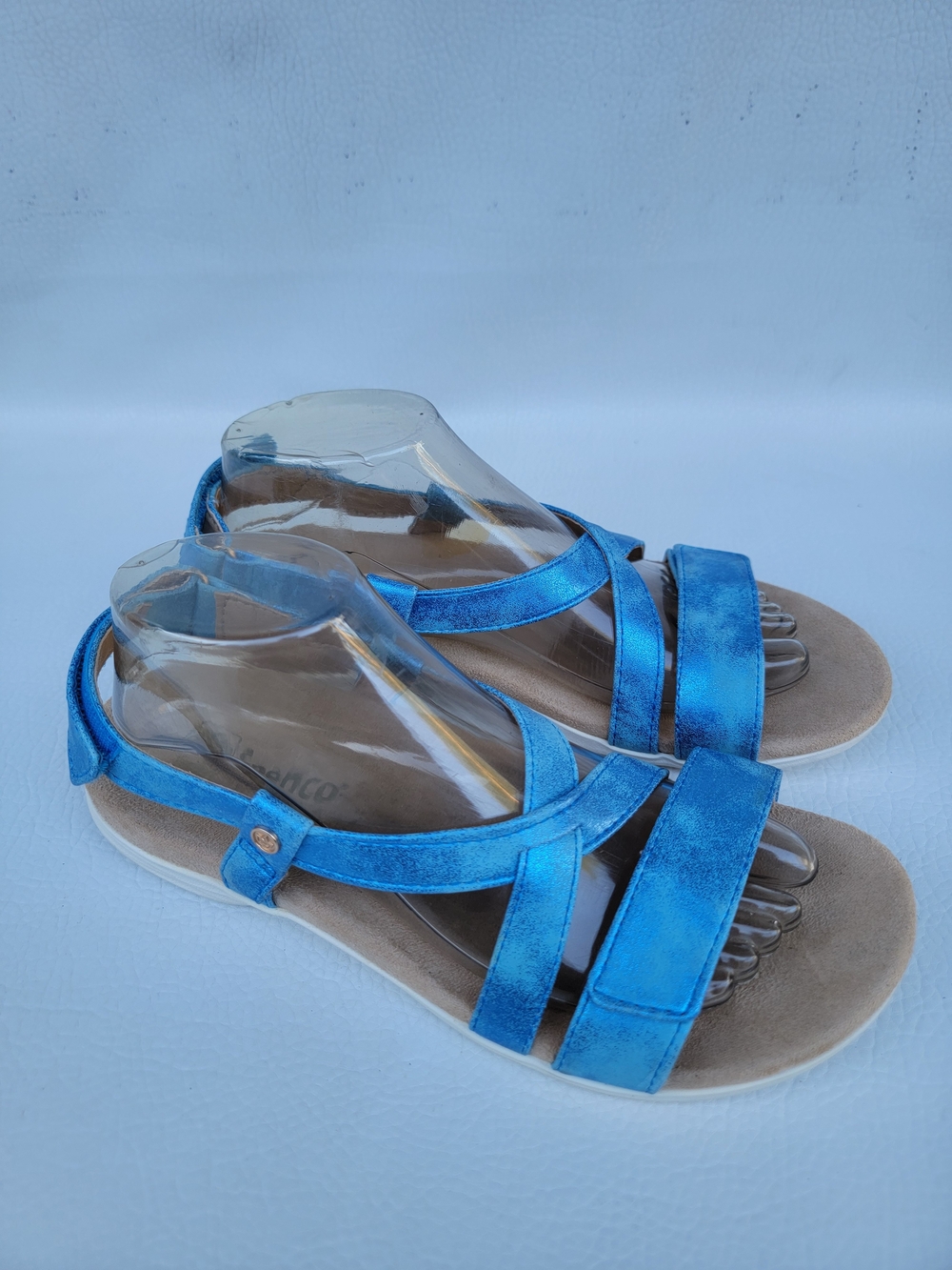 espenco Women's Metallic Blue Strappy Comfort Sandals